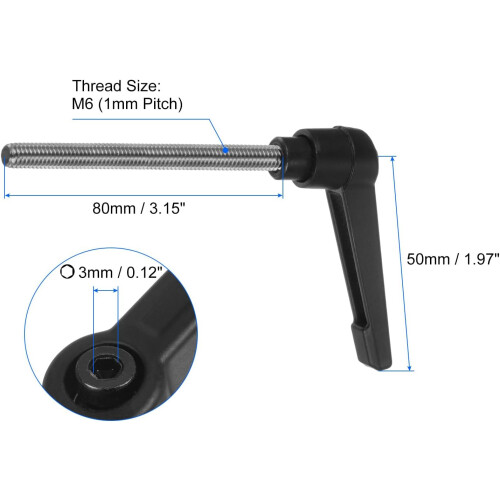 2pcs Clamping Lever Handles, M6 x 80mm 304 Stainless Steel Threaded Male Stud, Adjustable Handles Locking Quick Release Ratchet Push Button Bolt Knobs 1