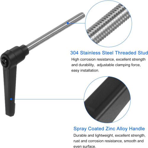 2pcs Clamping Lever Handles, M6 x 80mm 304 Stainless Steel Threaded Male Stud, Adjustable Handles Locking Quick Release Ratchet Push Button Bolt Knobs 2