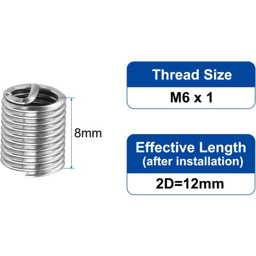 M6 x 1mm x 2D 304 Stainless Steel Wire Thread Inserts 20pcs 1