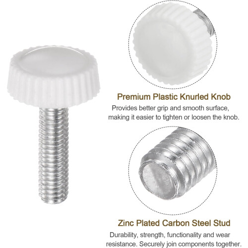 30pcs M5 x 20mm Metric Male Thread Knurled Knobs, Thumb Screw Clamping Knobs Grip Plastic Handle Hand Knobs with Threaded Stud, White 2