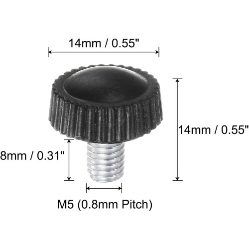 30pcs M5 x 8mm Metric Male Thread Knurled Knobs, Thumb Screw Clamping Knobs Grip Plastic Handle Hand Knobs with Threaded Stud, Black 1