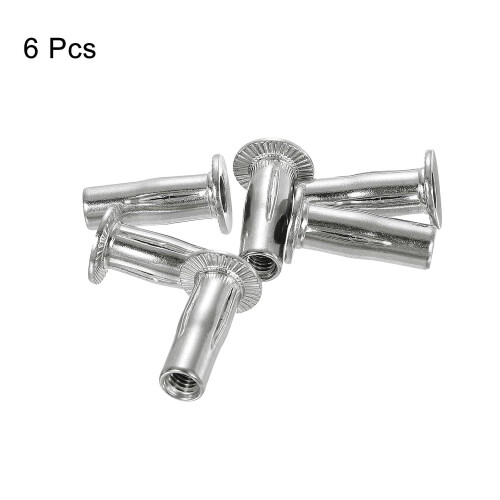 M6 Multi-Grip Rivet Nuts, 6pcs Pre-Bulbed Shank Flat Head Threaded Insert Nut 304 Stainless Steel Plus Nuts for Construction Industrial 2