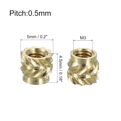 Knurled Insert Nuts, 50pcs M3x4.5mm Lx5mm OD 3D Printing Brass Nuts Threaded Inserts Brass Heat Set Insert Embedment Nuts 1
