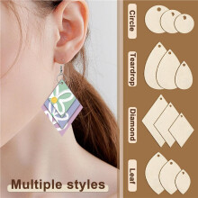 240Pieces Unfinished Wooden Earrings Blank Wood for Earring 4 Shapes for Wooden Earring with Earring Hooks & Jump Rings