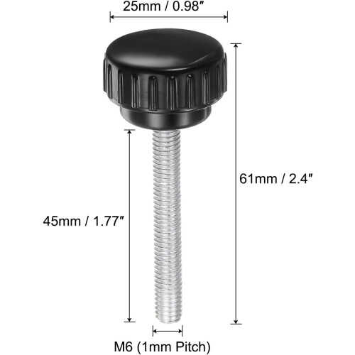 20pcs M6 x 45mm Male Thread Knurled Knobs, Thumb Screws Clamping Knobs Grip 25mm Plastic Round Head Hand Knobs Thumbscrews, Black 1