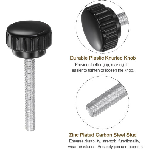 20pcs M6 x 45mm Male Thread Knurled Knobs, Thumb Screws Clamping Knobs Grip 25mm Plastic Round Head Hand Knobs Thumbscrews, Black 2