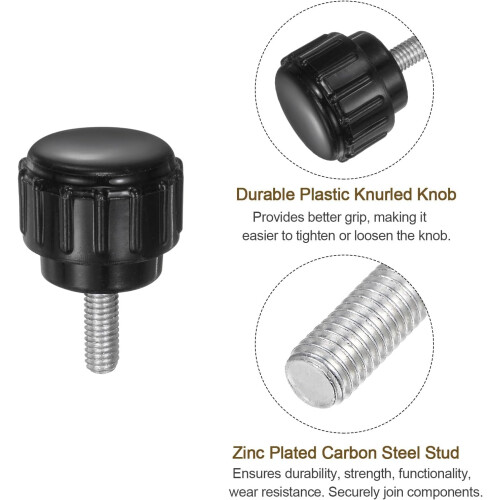 20pcs M3 x 8mm Male Thread Knurled Knobs, Thumb Screws Clamping Knobs Grip 14mm Plastic Round Head Hand Knobs Thumbscrews, Black 2
