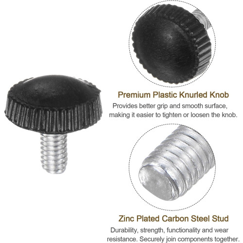20pcs M4 x 8mm Metric Male Thread Knurled Knobs, Thumb Screw Clamping Knobs Grip Plastic Handle Hand Knobs with Threaded Stud, Black 2