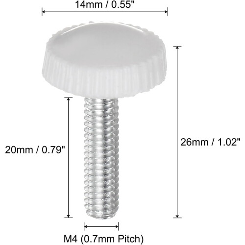 20pcs M4 x 20mm Metric Male Thread Knurled Knobs, Thumb Screw Clamping Knobs Grip Plastic Handle Hand Knobs with Threaded Stud, White 1