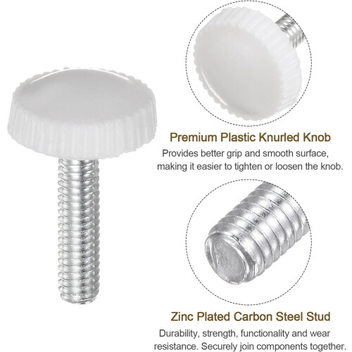 20pcs M4 x 20mm Metric Male Thread Knurled Knobs, Thumb Screw Clamping Knobs Grip Plastic Handle Hand Knobs with Threaded Stud, White 2