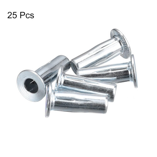 M6 Multi-Grip Rivet Nuts, 25pcs Pre-Bulbed Shank Flat Head Threaded Insert Nut Carbon Steel Plus Nuts for Construction Industrial 2