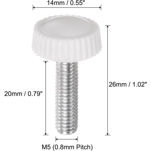 20pcs M5 x 20mm Metric Male Thread Knurled Knobs, Thumb Screw Clamping Knobs Grip Plastic Handle Hand Knobs with Threaded Stud, White 1