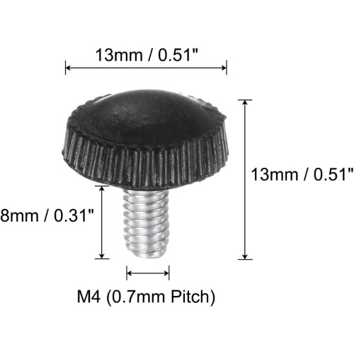 20pcs M4 x 8mm Metric Male Thread Knurled Knobs, Thumb Screw Clamping Knobs Grip Plastic Handle Hand Knobs with Threaded Stud, Black 1