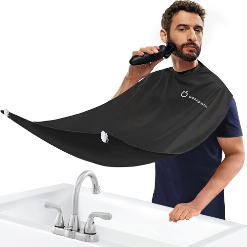 DOEPSILON Tablier à Barbe, Attrape-Cheveux pour Rasage, Cape Anti-Adhérente avec Ventouses
