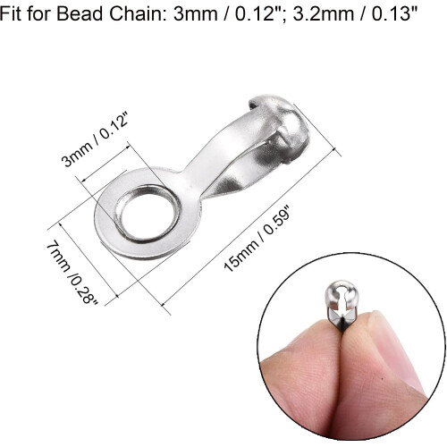 Ball Chain Connector, 3mm 3.2mm Pull Loop Crimp Link Stainless Steel Connection, Pack of 50 1