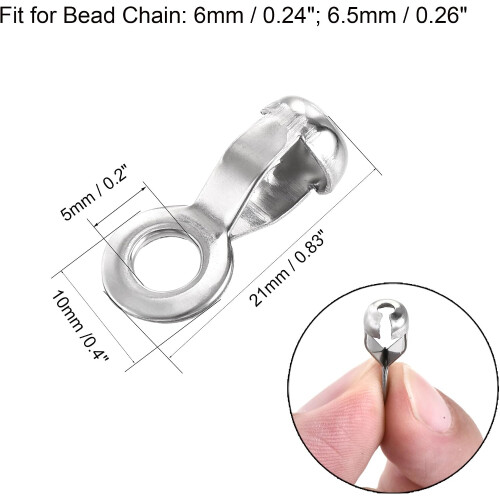 Ball Chain Connector, 6mm 6.5mm Pull Loop Crimp Link Stainless Steel Connection, Pack of 10 1