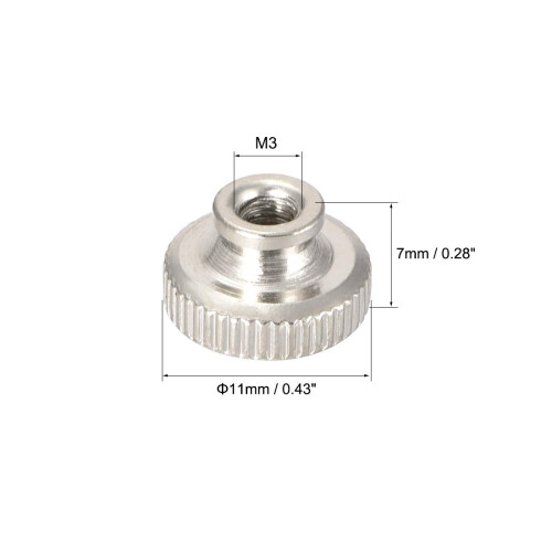 Knurled Thumb Nuts, 10Pcs M3x0.5mm Iron Round Knobs Fasteners for 3D Printer Parts, Silver Tone 2