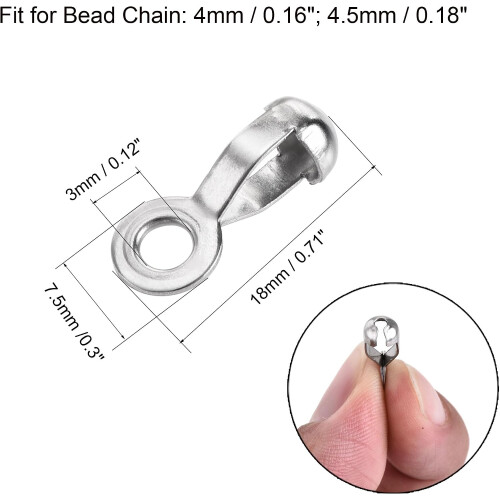 Ball Chain Connector, 4mm 4.5mm Pull Loop Crimp Link Stainless Steel Connection, Pack of 20 1