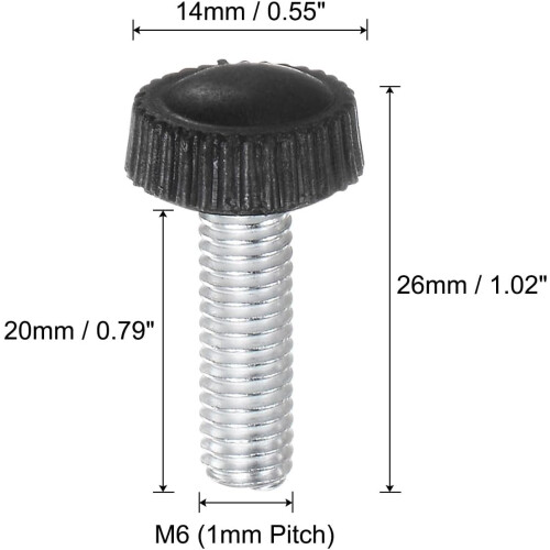 30pcs M6 x 20mm Metric Male Thread Knurled Knobs, Thumb Screw Clamping Knobs Grip Plastic Handle Hand Knobs with Threaded Stud, Black 1