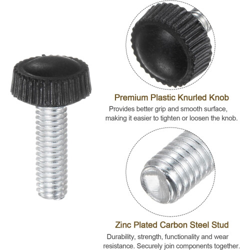 30pcs M6 x 20mm Metric Male Thread Knurled Knobs, Thumb Screw Clamping Knobs Grip Plastic Handle Hand Knobs with Threaded Stud, Black 2