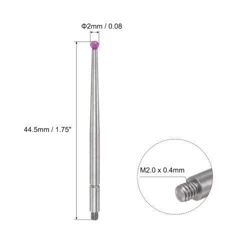 Contact Point for Dial Test Indicator, 2mm Diameter Ball Tip M2.0x0.4 Thread 1.75" Length 1