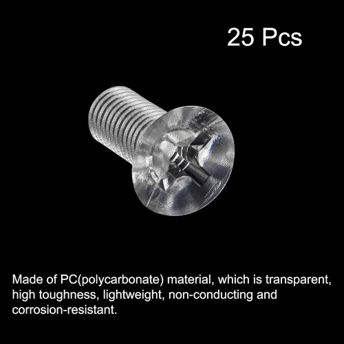 M10 x 25mm Plastic Phillips Machine Screws, PC Flat Head Machine Bolts Transparent 25pcs 2