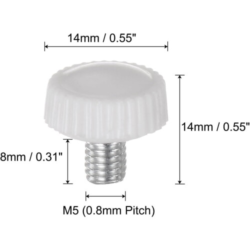 30pcs M5 x 8mm Metric Male Thread Knurled Knobs, Thumb Screw Clamping Knobs Grip Plastic Handle Hand Knobs with Threaded Stud, White 1