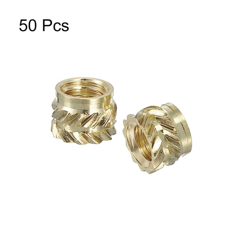 Knurled Insert Nuts, 50pcs M4x4mm Lx5.5mm OD 3D Printing Brass Nuts Threaded Inserts Brass Heat Set Insert Embedment Nuts 2