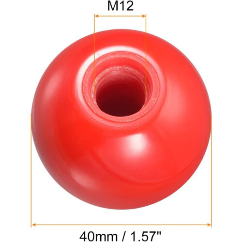 6Pcs Threaded Ball Knobs, M12 Female Thread Thermoset Ball Knob 1.57'' Dia Red Round Operation Ball Handles Embedded Threaded Knob for Machine Handle 1
