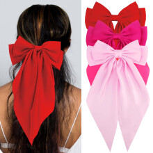 Lazos de Satén Silky Loqpol, Lazos Grandes con Clips, Accesorios Coquette para Mujeres y Niñas (Rojo Rosa Fucsia Rosa Claro)