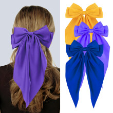 Lazos de Satén Silky Loqpol, Lazos Largos Sobredimensionados con Clips, Accesorios para el Cabello (Azul Real - Amarillo - Púrpura)