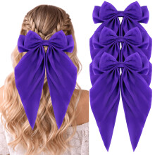 Laços de Cabelo de Cetim Silky Loqpol, Laços Longos com Clip, Acessórios para Mulheres e Meninas (Azul Marinho 3P)