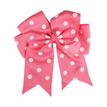 7.5 Inch Polka Dot Hair Bow with Tails Grosgrain Ribbon Hair Clip (Coral Pink)