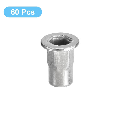 M4 Half Hex Body Rivet Nuts, 60pcs 304 Stainless Steel Flat Head Threaded Insert Nuts 2