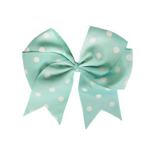 Lazo de Pelo de Lunares de 7.5 Pulgadas con Colas Clip de Cinta Grosgrain (Verde Menta)