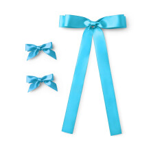 Conjunto de 3 Clips de Cabello de Satén, 2 Lazos Mini y 1 Lazo Grueso con Tails (Azul)