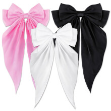 Lazos de Satén Loqpol, Lazos Largos y Grandes con Clips, Accesorios de Pelo para Mujeres y Niñas (Negro - Blanco - Rosa Claro)