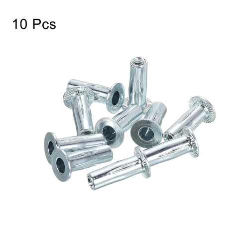 M6 Multi-Grip Rivet Nuts, 10pcs Pre-Bulbed Shank Flat Head Threaded Insert Nut Carbon Steel Plus Nuts for Construction Industrial 2