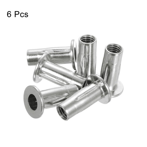 M10 Multi-Grip Rivet Nuts, 6pcs Pre-Bulbed Shank Flat Head Threaded Insert Nut 304 Stainless Steel Plus Nuts for Construction Industrial 2