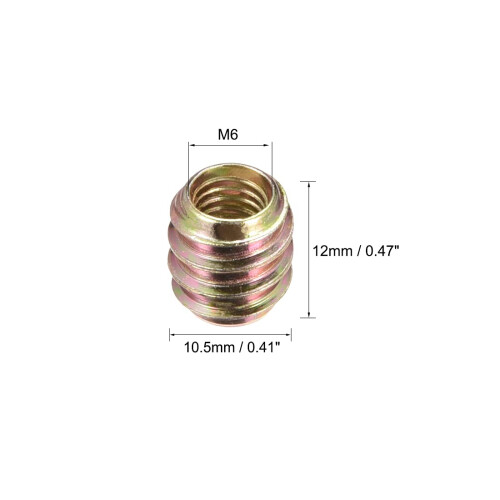 Furniture Threaded Insert Nuts Carbon Steel M6 Internal Thread 12mm Length 20pcs 2