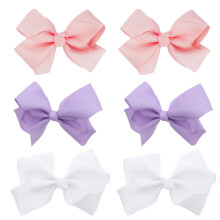 Lazo de Grosgrain de 3 Pulgadas para Niñas- Set de 6 (Rosa Claro, Lavanda, Blanco)