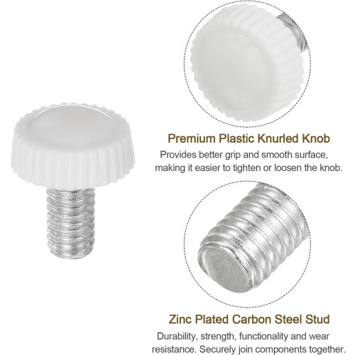 30pcs M6 x 12mm Metric Male Thread Knurled Knobs, Thumb Screw Clamping Knobs Grip Plastic Handle Hand Knobs with Threaded Stud, White 2