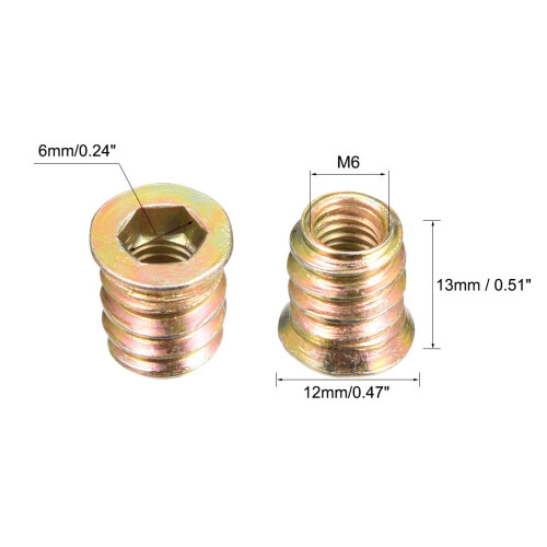 Wood Furniture M6x13mm Threaded Insert Nuts Interface Hex Socket Drive 100pcs 2
