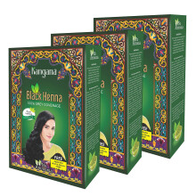 KANGANA Polvo de Henna Negro Natural para Tinte de Cabello, 100% Cobertura de Canas, Sin Químicos, Paquete de 3