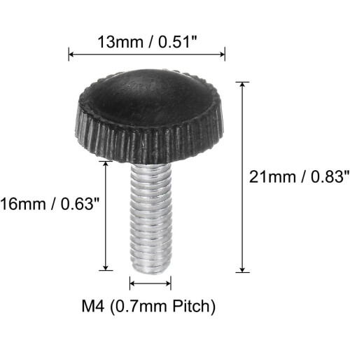 20pcs M4 x 16mm Metric Male Thread Knurled Knobs, Thumb Screw Clamping Knobs Grip Plastic Handle Hand Knobs with Threaded Stud, Black 1