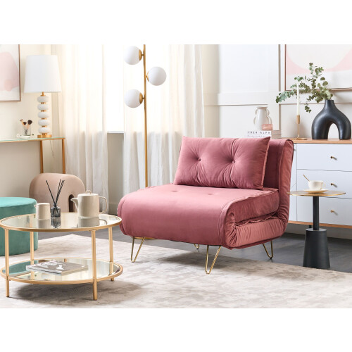 Beliani Single Sofa Bed VESTFOLD Velvet Pink 1