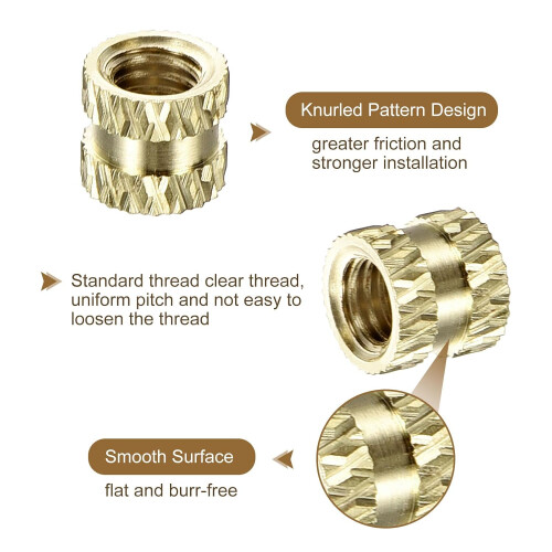 50Pcs Knurled Insert Nuts, M3x4(L) x4.5mm(OD) Brass Female Threaded Inserts Heat Set Insert for 3D Printing Components and Plastic Shell 2