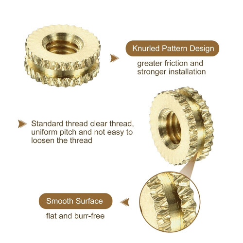 50Pcs Knurled Insert Nuts, M4x3(L) x8mm(OD) Brass Female Threaded Inserts Heat Set Insert for 3D Printing Components and Plastic Shell 2