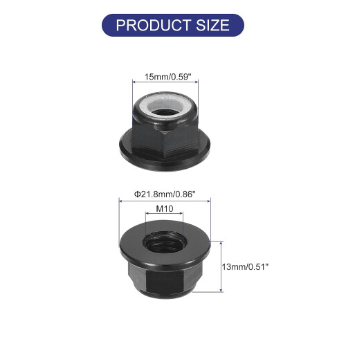 100Pcs M10 Aluminum Alloy Nylon Insert Lock Nuts, Black, Flange, Socket Head 1