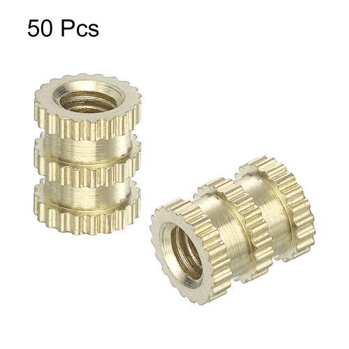 Knurled Insert Nuts, 50Pcs M3 x 6mm(L) x 5mm(OD) Thread Printing Brass Nuts Female Threaded Inserts Brass Heat Set Insert Embedment Nuts 2